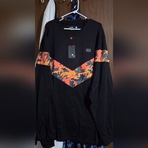 Black Long-Sleeve Shirt with Orange Camo Chevron